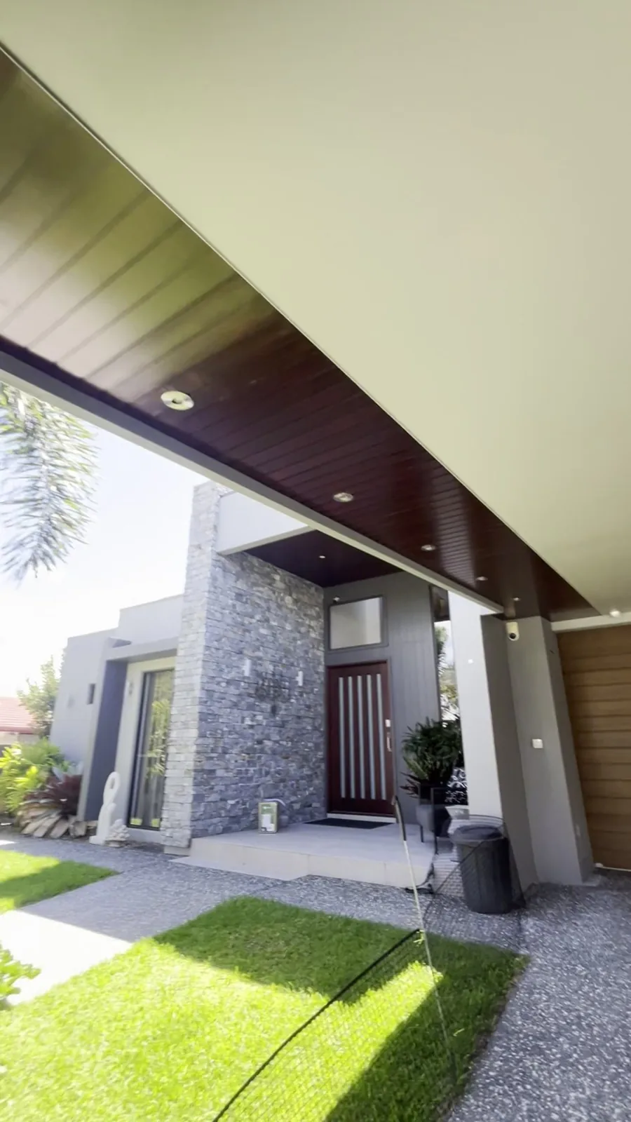 Architectural carport timber-lined soffit, Gold Coast