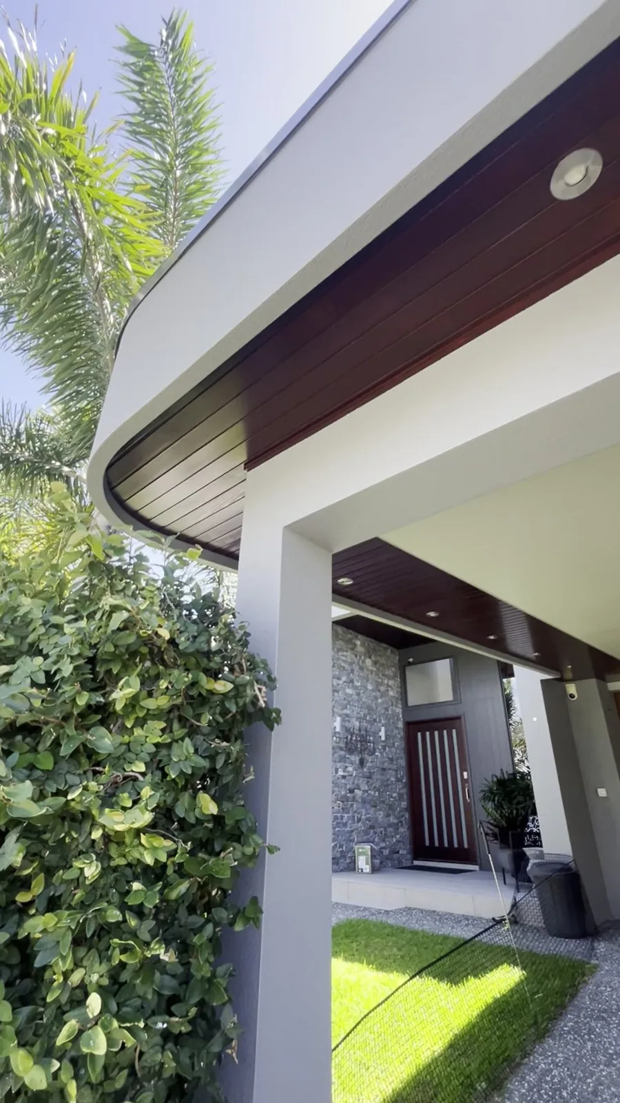 Curved carport timber soffit detail, Gold Coast