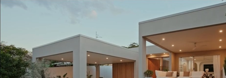 Hardwood deck stairs at dusk